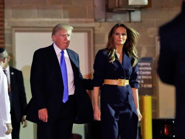President Donald Trump and first lady Melania Trump walks to their vehicle after visiting MedStar Washington Hospital Center in Washington, Wednesday, June 14, 2017, where House Majority Leader Steve Scalise of La. was taken after being shot in Alexandria, Va., during a Congressional baseball practice. (AP Photo/Pablo Martinez Monsivais)