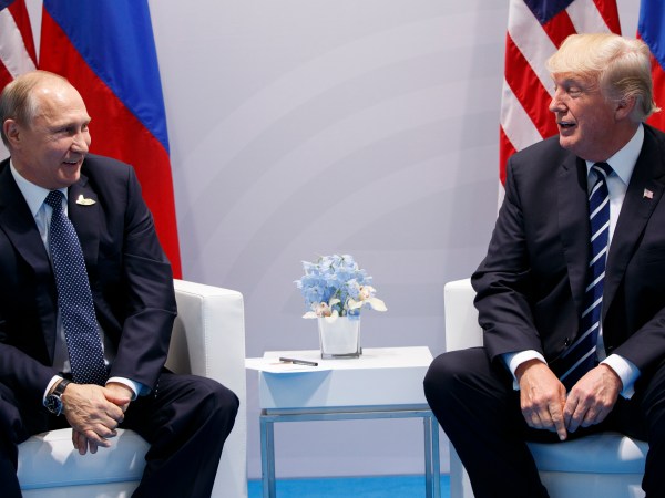 President Donald Trump meets with Russian President Vladimir Putin at the G20 Summit, Friday, July 7, 2017, in Hamburg. (AP Photo/Evan Vucci)