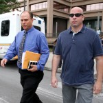 Chicago police officer Thomas Gaffney , left, and former Chicago police officer Joseph Walsh depart the Cook County Courthouse after their arraignment on state felony charges of conspiracy in the investigation of the 2014 shooting death of Laquan McDonald Monday, July 10, 2017, in Chicago. The indictment marks the latest chapter in the history of a police force dogged by allegations of racism and brutality against the city’s black residents. Both pled not guilty on all charges. (AP Photo/Charles Rex Arbogast)
