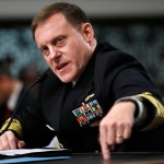 Adm. Mike Rogers, head of the U.S. Cyber Command and the National Security Agency, speaks to the Senate Armed Services Committee, Tuesday, May 9, 2017,  on Capitol Hill in Washington. Rogers says the U.S. is working with France and Germany to counter disinformation campaigns during elections. (AP Photo/Jacquelyn Martin)