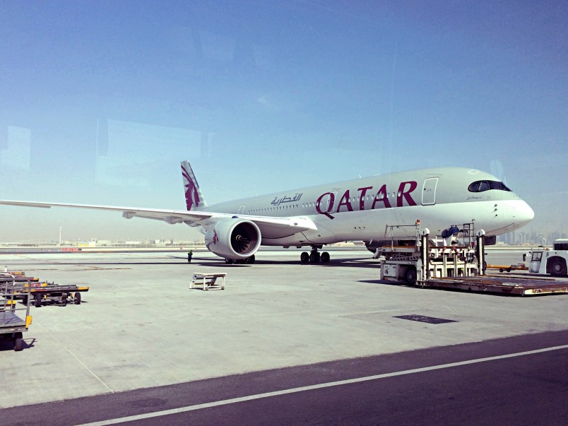 A parked Qatari plane in Hamad International Airport (HIA) in Doha, Qatar, Tuesday, June 6, 2017. Qatar's foreign minister says Kuwait is trying to mediate a diplomatic crisis in which Arab countries have cut diplomatic ties and moved to isolate his energy-rich, travel-hub nation from the outside world. Airlines suspended flights and residents cleaned out store shelves. Bahrain, Egypt, Saudi Arabia and the United Arab Emirates said Monday they would cut diplomatic ties. (AP Photo/Hadi Mizban)