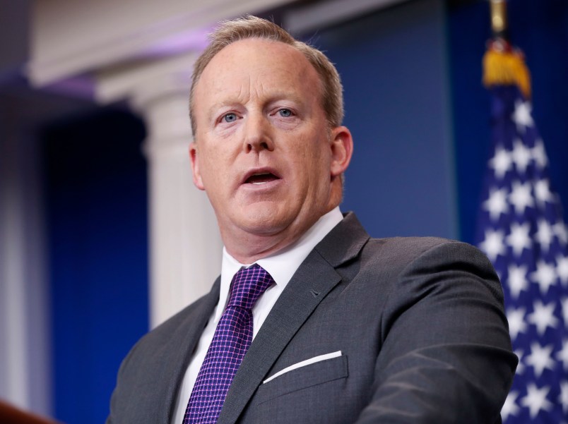 White House press secretary Sean Spicer speaks to members of the media in the Brady Briefing room of the White House in Washington, Monday, July 17, 2017, in Washington. (AP Photo/Pablo Martinez Monsivais)
