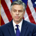 Republican presidential candidate, former Utah Gov. Jon Huntsman, announces he is ending his campaign, Monday, Jan. 16, 2012, in Myrtle Beach, S.C. (AP Photo/Charles Dharapak)