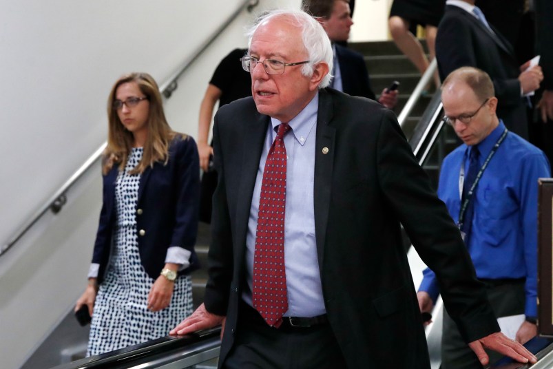 Sen. Bernie Sanders, I-Vt., rides an escalator on Capitol Hill, Tuesday, July 11, 2017. (AP Photo/Jacquelyn Martin)