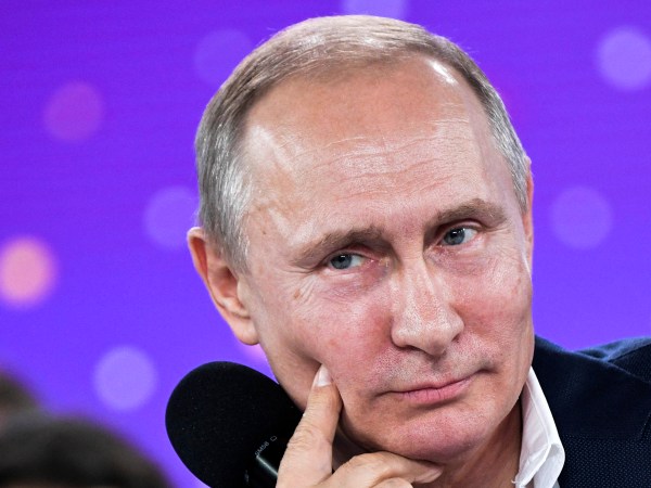 Russian President Vladimir Putin listens to a question during  a meeting with the students while visiting the Sirius Educational Centre for Gifted Children in the Black Sea resort of Sochi, Russia, Friday, July 21, 2017. (Alexei Nikolsky, Sputnik, Kremlin Pool Photo via AP)