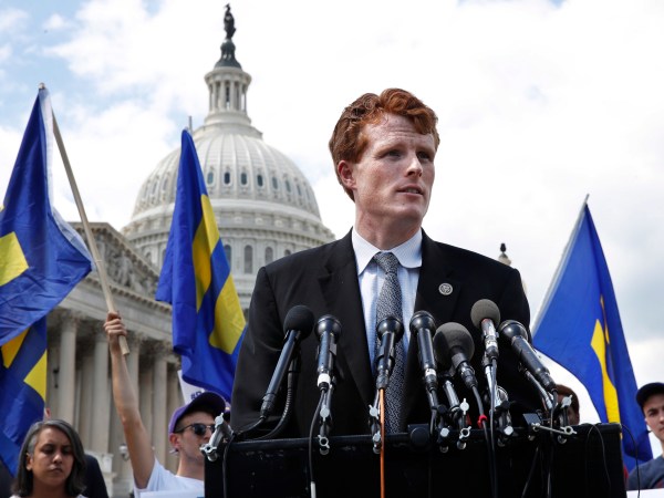 Rep. Joe Kennedy, D-Mass., speaks in support of transgender members of the military, Wednesday, July 26, 2017, on Capitol Hill in Washington, after President Donald Trump said Wednesday he wants transgender people barred from serving in the U.S. military "in any capacity," citing "tremendous medical costs and disruption." (AP Photo/Jacquelyn Martin)