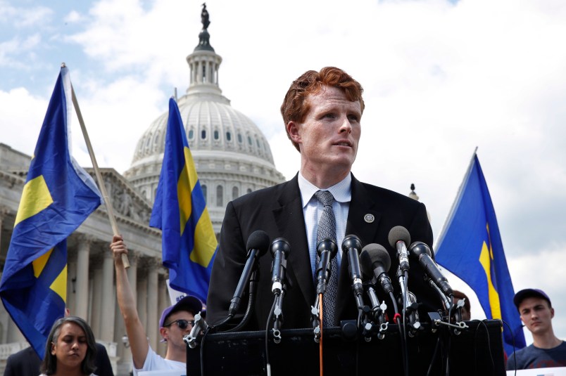 Rep. Joe Kennedy, D-Mass., speaks in support of transgender members of the military, Wednesday, July 26, 2017, on Capitol Hill in Washington, after President Donald Trump said Wednesday he wants transgender people barred from serving in the U.S. military "in any capacity," citing "tremendous medical costs and disruption." (AP Photo/Jacquelyn Martin)