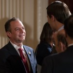 White House Chief of Staff Reince Priebus, talks with senior adviser to President Donald Trump, Jared Kushne, in the East Room of the White House in Washington, Wednesday, July 26, 2017. (AP Photo/Carolyn Kaster)