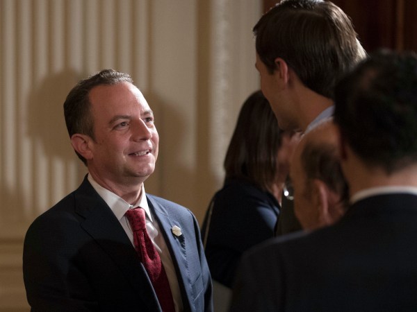 White House Chief of Staff Reince Priebus, talks with senior adviser to President Donald Trump, Jared Kushne, in the East Room of the White House in Washington, Wednesday, July 26, 2017. (AP Photo/Carolyn Kaster)
