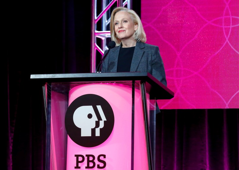 President and CEO Paula Kerger speaks at the PBS's Executive Session at the 2017 Television Critics Association press tour on Sunday, Jan. 15, 2017, in Pasadena, Calif. (Photo by Willy Sanjuan/Invision/AP)