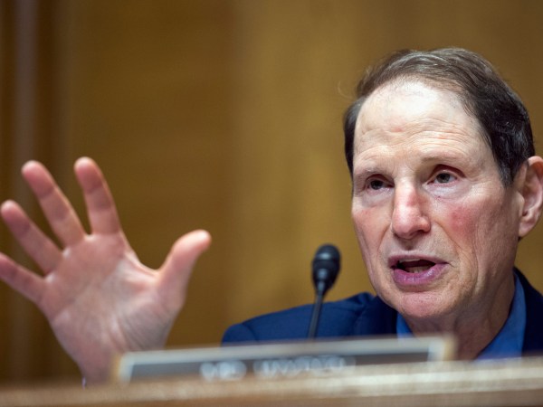 Senate Finance Committee Ranking Member Ron Wyden of Ore., questions IRS Commissioner John Koskinen about President Donald Trump's tax returns, on Capitol Hill in Washington, Thursday, April 6, 2017. (AP Photo/Cliff Owen)