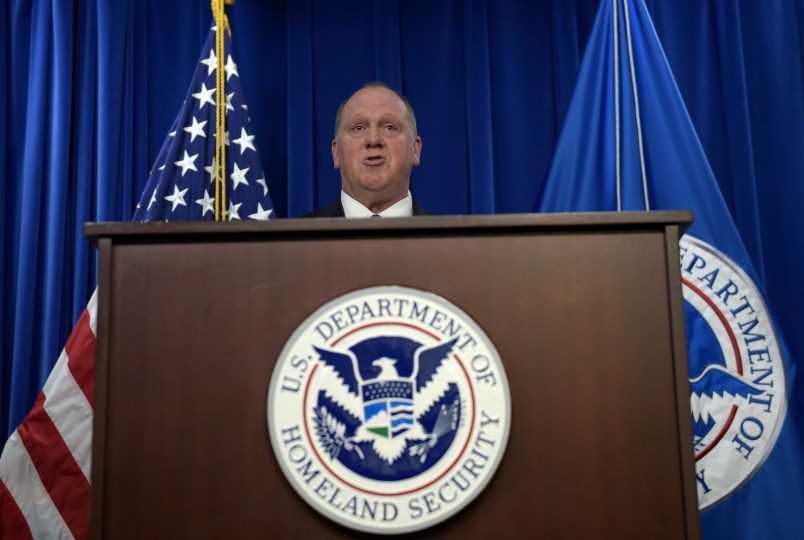 U.S. Immigration and Customs Enforcement acting director Thomas Homan speaks during a news conference in Washington, Thursday, May 11, 2017, to announce the results of a national operation targeting gang members and associates. (AP Photo/Susan Walsh)