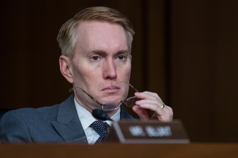 UNITED STATES - JUNE 7: Sen. James Lankford, R-Okla., attends a Senate Select Intelligence Committee hearing in Hart Building featuring testimony by intelligence officials on June 7, 2017. (Photo By Tom Williams/CQ Roll Call)