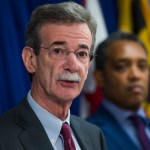 UNITED STATES - JUNE 12: Maryland Attorney General Brian Frosh, left, and D.C. Attorney General Karl Racine, conduct a news conference on a lawsuit they've filed against President Donald Trump alleging he violated emoluments clauses in the Constitution by accepting foreign payments through his businesses on June 12, 2017. (Photo By Tom Williams/CQ Roll Call)