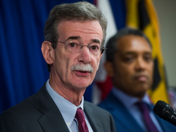 UNITED STATES - JUNE 12: Maryland Attorney General Brian Frosh, left, and D.C. Attorney General Karl Racine, conduct a news conference on a lawsuit they've filed against President Donald Trump alleging he violated emoluments clauses in the Constitution by accepting foreign payments through his businesses on June 12, 2017. (Photo By Tom Williams/CQ Roll Call)