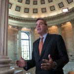 Senate Intelligence Committee Vice Chairman Sen. Mark Warner, D-Va., answers questions during a TV news interview at the Capitol in Washington, Tuesday, June 20, 2017.  (AP Photo/J. Scott Applewhite)