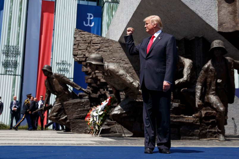 President Donald Trump delivers a speech at Krasinski Square at the Royal Castle, Thursday, July 6, 2017, in Warsaw. (AP Photo/Evan Vucci)