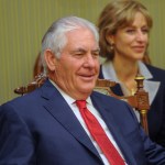 The U.S. Secretary of State Rex Tillerson, talks with Sheikh Sabah Khalid Al Hamad Al Sabah, First Deputy Prime Minister and Minister for Foreign Affairs of Kuwait, not in the picture, after he arrived in Kuwait, Monday, July 10, 2017. (AP photo/ Jaber Abdulkhaleg)