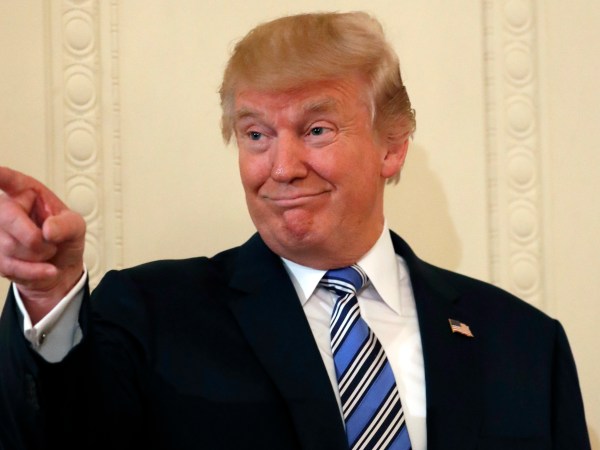 President Donald Trump points to a member of the audience before being introduced during a "Made in America," product showcase featuring items created in each of the U.S. 50 states, at the White House, Monday, July 17, 2017, in Washington. (AP Photo/Alex Brandon)