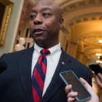 UNITED STATES - JULY 18: Sen. Tim Scott, R-S.C., talks with reporters before the Senate Policy Luncheons in the Capitol on July 18, 2017. (Photo By Tom Williams/CQ Roll Call)