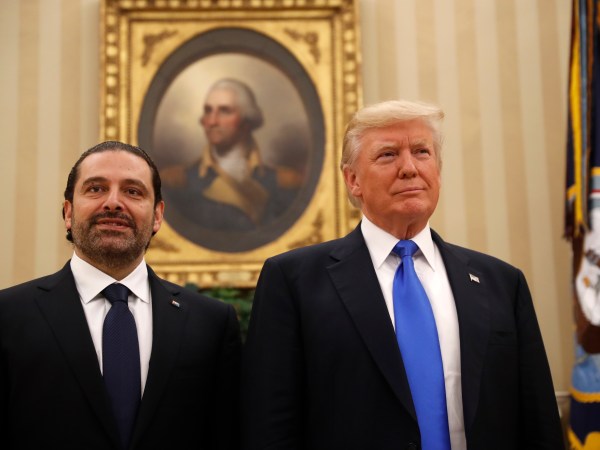 President Donald Trump meets with Lebanese Prime Minister Saad Hariri in the Oval Office of the White House in Washington, Tuesday, 25, 2017. (AP Photo/Pablo Martinez Monsivais)