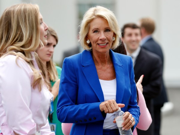 Education Secretary Betsy DeVos is seen between interviews at the White House, Tuesday, July 25, 2017, in Washington. (AP Photo/Alex Brandon)