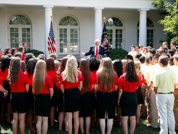 President Donald Trump speaks during an event with the American Legion Boys Nation and the American Legion Auxiliary Girls Nation, in the Rose Garden of the White House, Wednesday, July 26, 2017, in Washington. (AP Photo/Alex Brandon)
