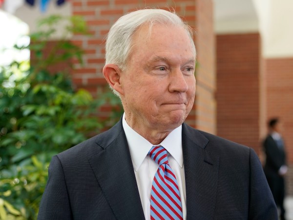 U.S. Attorney General Jeff Sessions starts to walks away at the conclusion of his interview with the Associated Press at the U.S. Embassy in San Salvador, El Salvador, Thursday, July 27, 2017. (AP Photo/Pablo Martinez Monsivais)