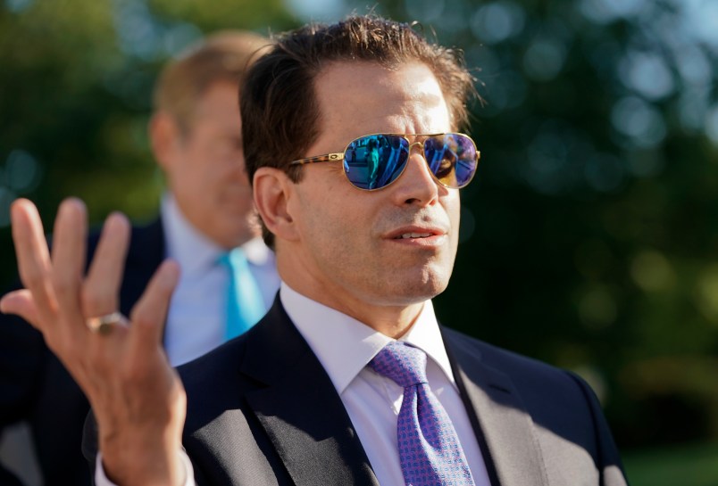White House communications director Anthony Scaramucci speaks to members of the media at the White House in Washington, Tuesday, July 25, 2017. (AP Photo/Pablo Martinez Monsivais)