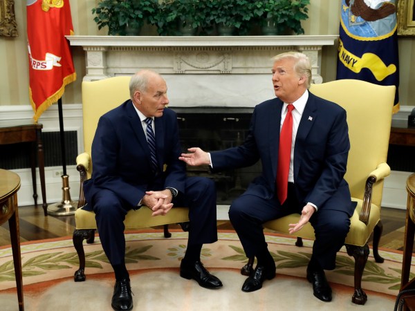 New White House Chief of Staff John Kelly is sworn in during a ceremony in the Oval Office with President Donald Trump, Monday, July 31, 2017, in Washington. (AP Photo/Evan Vucci)