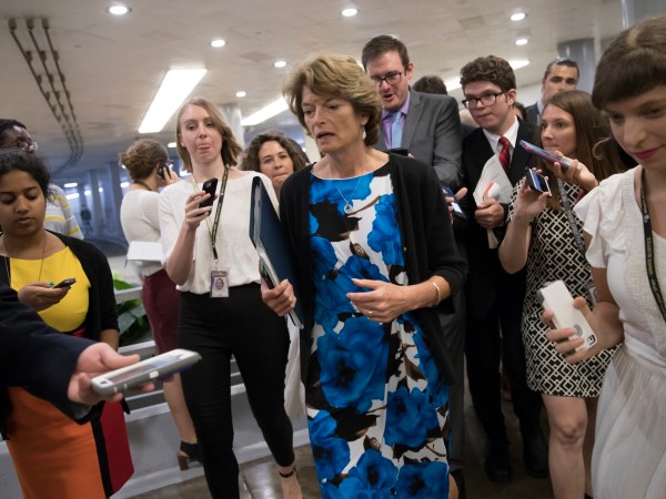Sen. Lisa Murkowski, R-Alaska, heads to the chamber for a vote, on Capitol Hill in Washington, Thursday, July 20, 2017. Majority Leader Mitch McConnell is spurring Republican senators to resolve internal disputes that have pushed their marquee health care bill to the brink of oblivion, a situation made more difficult for the GOP because of Sen. John McCain's jarring diagnosis of brain cancer. (AP Photo/J. Scott Applewhite)