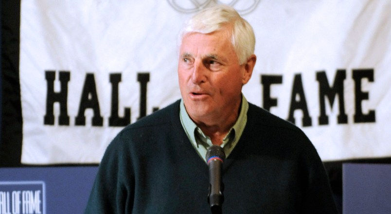 FILE - In this Dec. 17, 2009, file photo, former basketball coach Bob Knight speaks at a fundraising dinner for the Indiana Basketball Hall of Fame in Indianapolis. After finding out how much those souvenirs cluttering the drawers around his house were worth, Bob Knight decided to auction most of them off. Included are his three NCAA championship rings, an Olympic gold medal and even one of his sport coats.(AP Photo/Tom Strickland, File)