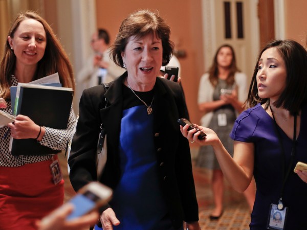 Sen. Susan Collins, R-Maine walks the hallways on Capitol Hill in Washington Thursday, July 13, 2017. Senate Majority Leader Mitch McConnell of Ky., rolls out the GOP's revised health care bill, pushing toward a showdown vote next week with opposition within the Republican ranks. (AP Photo/Pablo Martinez Monsivais)