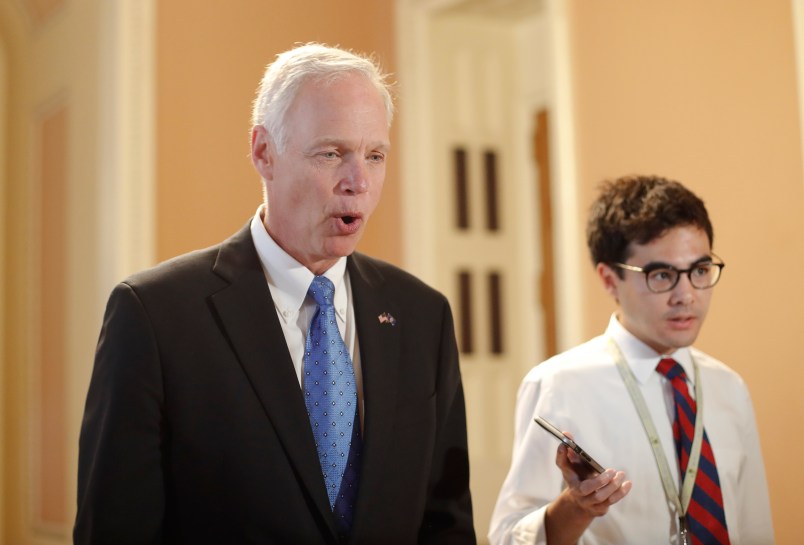 Sen. Ron Johnson, R-Wisc., on Capitol Hill in Washington Thursday, July 13, 2017. Senate Majority Leader Mitch McConnell of Ky., rolls out the GOP's revised health care bill, pushing toward a showdown vote next week with opposition within the Republican ranks. (AP Photo/Pablo Martinez Monsivais)