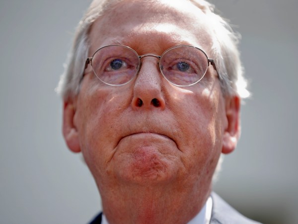 Senate Majority Leader Mitch McConnell of Ky., pause while speaking to members of the media following a luncheon between GOP Senators and President Donald Trump, Wednesday, July 19, 2017 at the White House in Washington. (AP Photo/Pablo Martinez Monsivais)