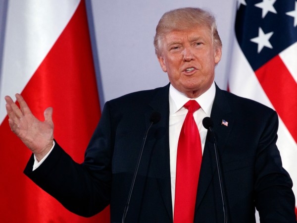 President Donald Trump speaks during a news conference with Polish President Andrzej Duda at Royal Castle, Thursday, July 6, 2017, in Warsaw. (AP Photo/Evan Vucci)