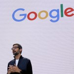 FILE - In this file photo dated Wednesday, May 17, 2017, Google CEO Sundar Pichai delivers the keynote address for the Google I/O conference in Mountain View, Calif. USA.  The Paris administrative court on Wednesday July 12, 2017, in French has annulled a 1.11 billion-euro (US dlrs 1.27 billion) tax adjustment imposed on the Californian firm by France's tax authorities. (AP Photo/Eric Risberg, FILE)