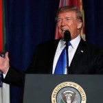 President Donald Trump speaks at Fort Myer in Arlington Va., Monday, Aug. 21, 2017, during a Presidential Address to the Nation about a strategy he believes will best position the U.S. to eventually declare victory in Afghanistan. (AP Photo/Carolyn Kaster)