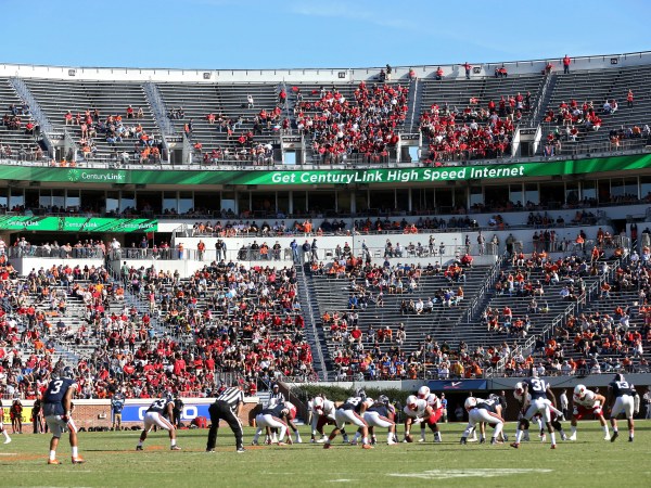 Empty seats at Scott Stadium during the second half of an NCAA college football game on Saturday, Oct. 29, 2016 in Charlottesville, Va. Louisville defeated Virginia 32-25. (AP Photo/Ryan M. Kelly)