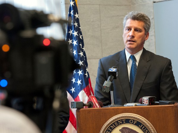 U.S Attorney Tim Heaphy talks about human trafficking in the area after the sentencing of Elin Coello-Ordonez, who smuggled an 18-year-old Honduras woman into the country and forced her to work as a prostitute in brothels in Harrisonburg, Charlottesville, Maryland and Pennsylvania, Wednesday, Oct. 15, 2014 in Harrisonburg, Va. (AP Photo/Daily News-Record, Nikki Fox)