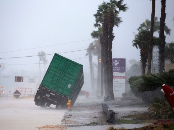 A power generator tips in infant of CHRISTUS Spohn Hospital Corpus Christi - Shoreline as Hurricane Harvey hits Friday, Aug. 25, 2017.