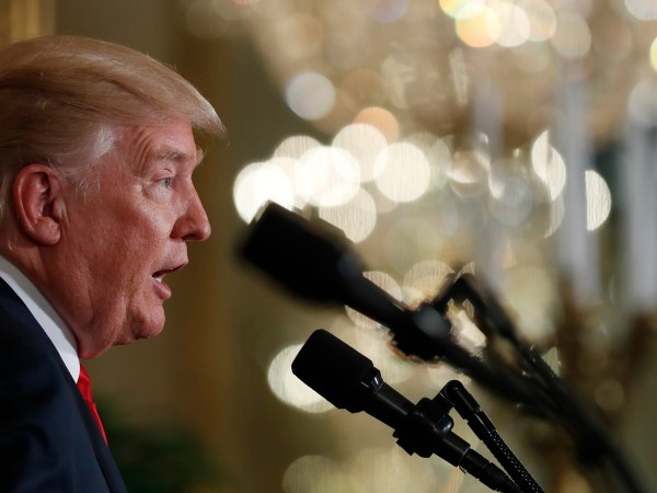President Donald Trump speaks during a joint news conference with Finnish President Sauli Niinisto, Monday, Aug. 28, 2017, in the East Room of the White House in Washington. (AP Photo/Carolyn Kaster)