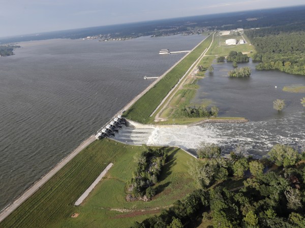 Water is released from Lake Conroe Tuesday, Aug. 29, 2017, in Conroe, Texas. (AP Photo/David J. Phillip)