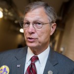 UNITED STATES - JUNE 21: Rep. Brian Babin, R-Texas, leaves a meeting of the House Republican Conference in the Capitol on June 21, 2017. Members wore fleur-de-lis stickers to honor House Majority Whip Steve Scalise, R-La., who was injured in last week's shooting at the Republican baseball practice. (Photo By Tom Williams/CQ Roll Call)