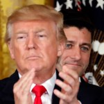 President Donald Trump applauds with House Speaker Paul Ryan of Wis., behind him in the East Room of the White House, Wednesday, July 26, 2017, in Washington. Trump is announcing the first U.S. assembly plant for electronics giant Foxconn in a project that's expected to result in billions of dollars in investment in the state and create thousands of jobs. (AP Photo/Alex Brandon)