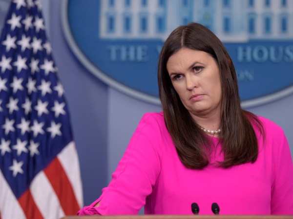 White House press secretary Sarah Huckabee Sanders listens to a reporters question during the daily briefing at the White House in Washington, Monday, July 31, 2017. Sanders was asked about President Donald Trump's decision to remove Anthony Scaramucci from his position as communications director after 11 days and other topics. (AP Photo/Susan Walsh)