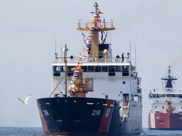 USCGC Alder makes its way through the Grand River channel with USCGC Mackinaw not far behind for Coast Guard Festival on Monday, July 31, 2017 in Grand Haven, Mich. (Kaytie Boomer | MLive.com) (Kaytie Boomer | MLive.com)