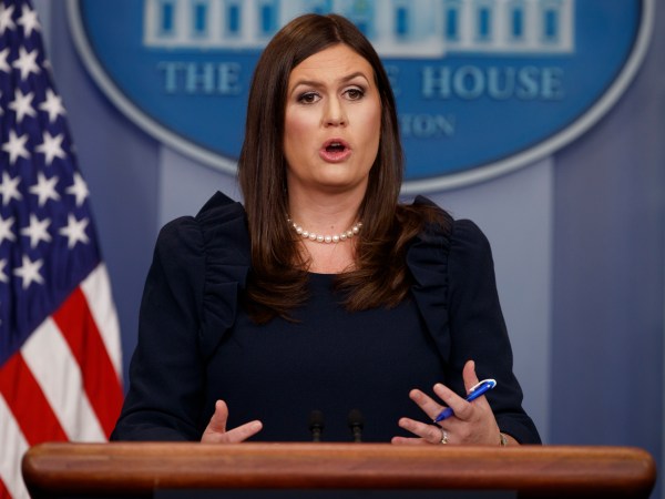 White House press secretary Sarah Huckabee Sanders speaks during the daily press briefing, Tuesday, Aug. 1, 2017, in Washington. (AP Photo/Evan Vucci)
