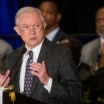 Attorney General Jeff Sessions addresses the National Organization of Black Law Enforcement Executives during a    conference, Tuesday, August 1, 2017, in Atlanta. President Trump recently used a speech before law enforcement to encourage them to be "rough" on suspects. (John Amis/Special)