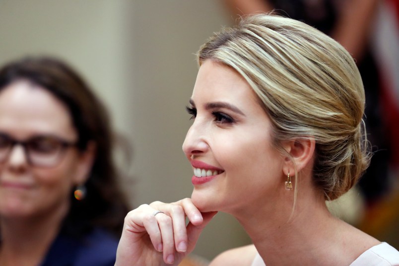 Ivanka Trump smiles in the Roosevelt Room of the White House in Washington, Wednesday, Aug. 2, 2017, during an event for military spouses to discuss the problems they face with employment, as part of "American Dream Week." (AP Photo/Alex Brandon)